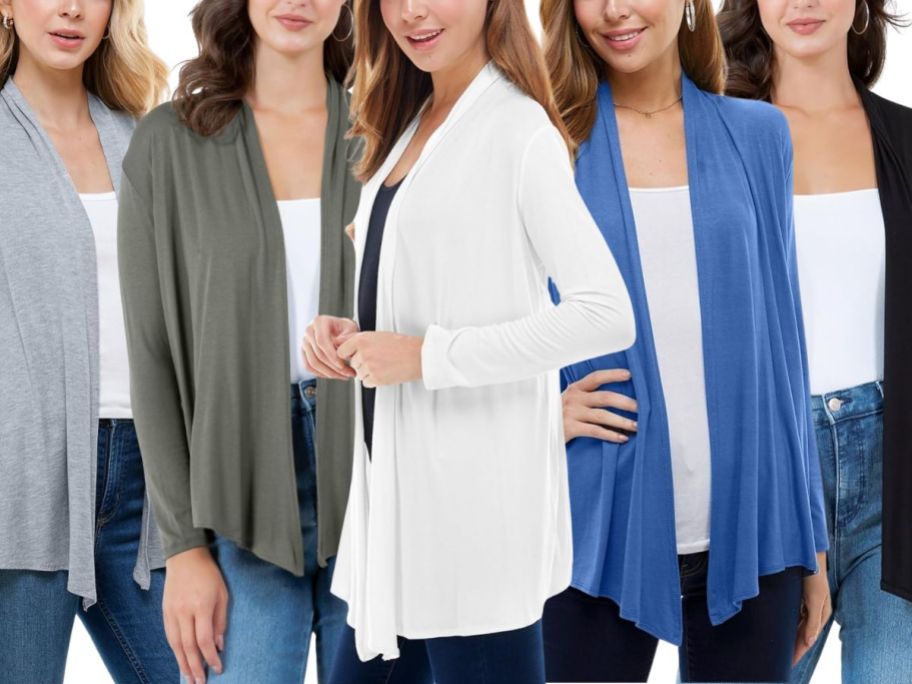 Multiple women wearing Azules Long Sleeve Open Front Cardigans