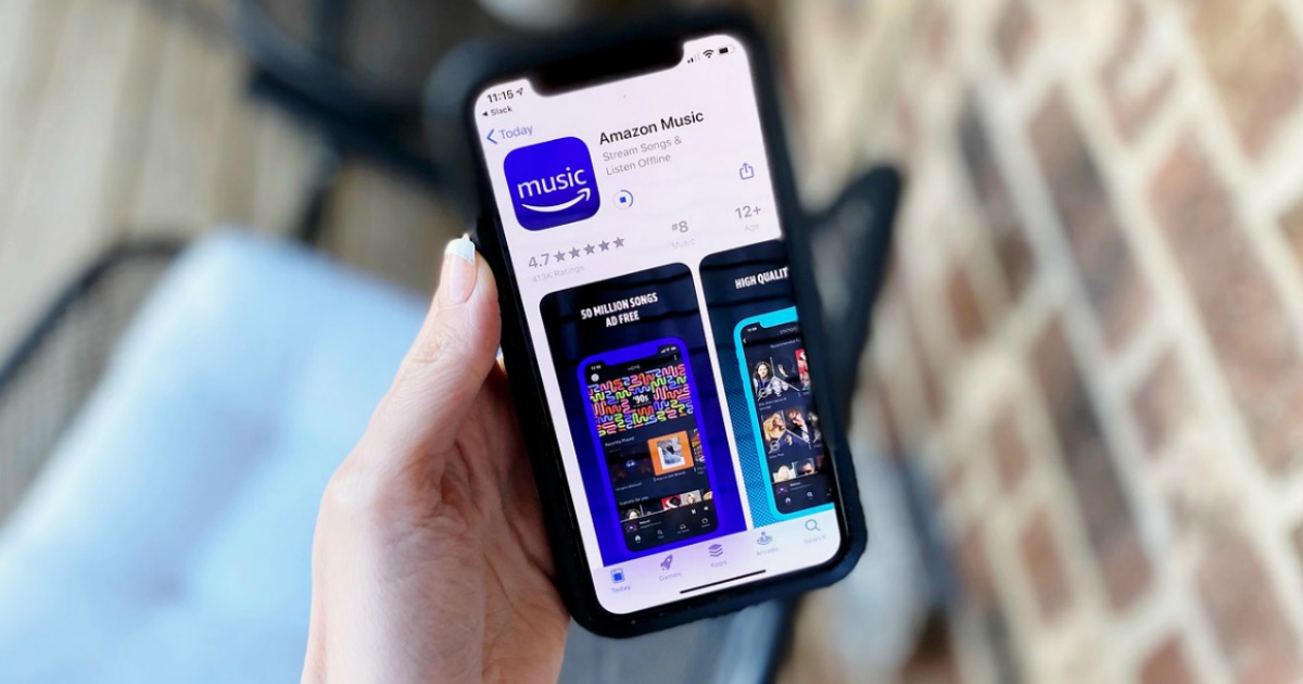Phone downloading the Amazon Music app