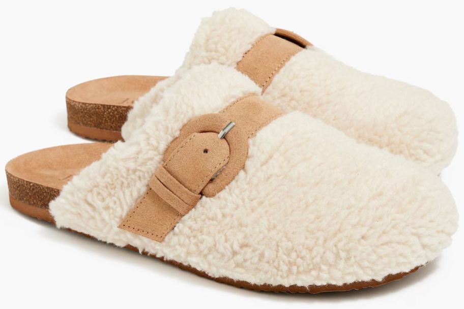 J.Crew Factory Fluffy Buckle Clogs in White