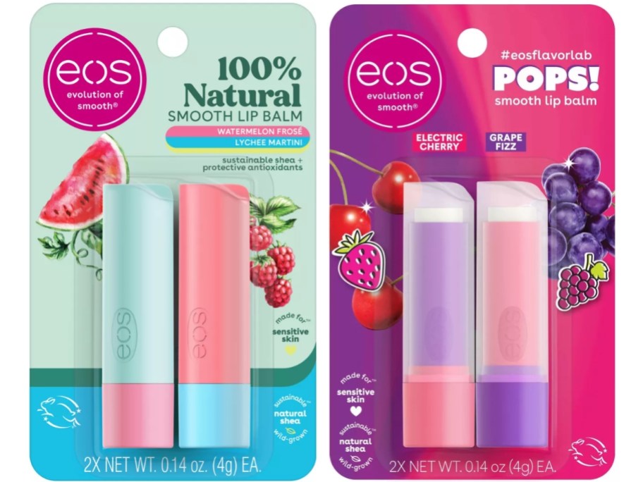 eos lip balm sticks 2-packs in four flavors