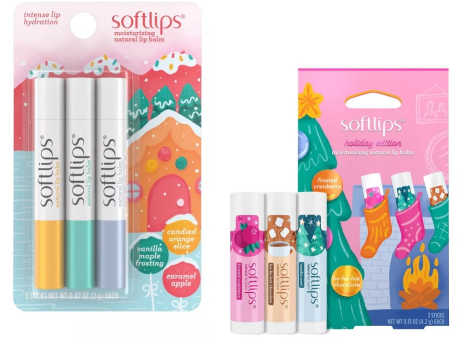 two packages of Softlips Lip Balm 3-Packs