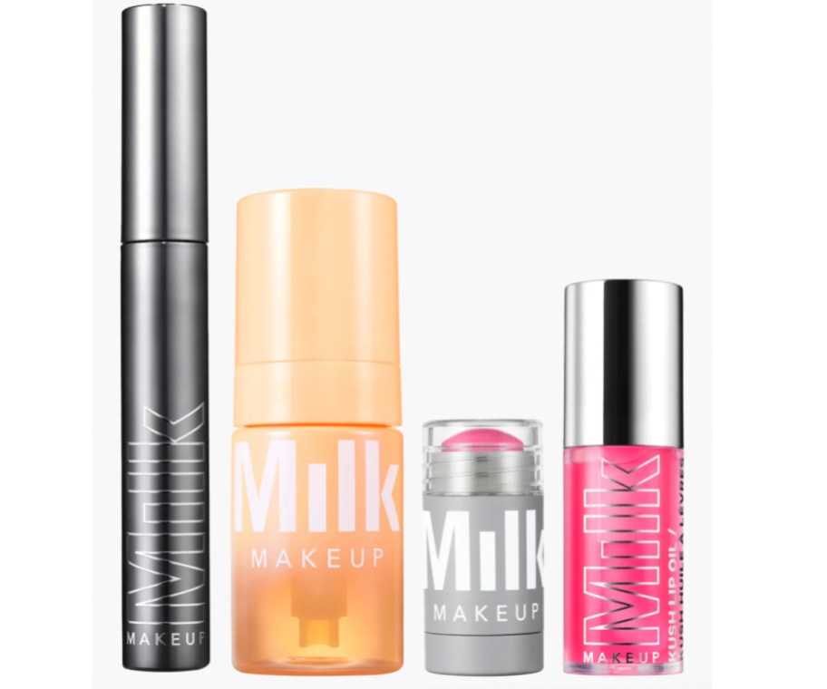 mascara cream blush spray and lip oil 