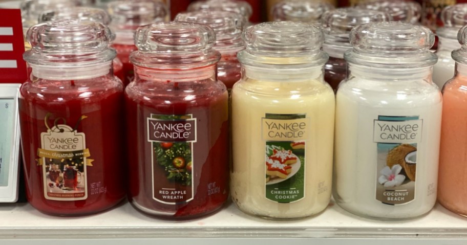 row of yankee candles on display at kohls