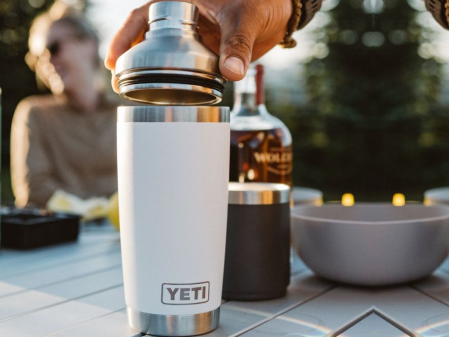 A YETI Cocktail Shaker and Rambler Low Ball Tumbler