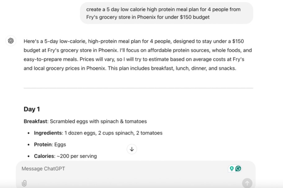 chat gpt meal plan prompt