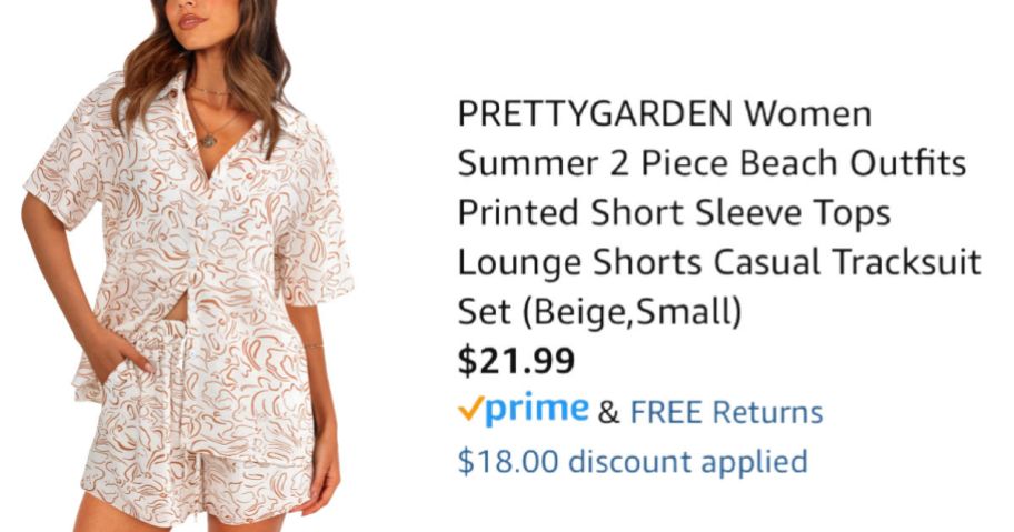 woman wearing pajamas next to Amazon pricing information