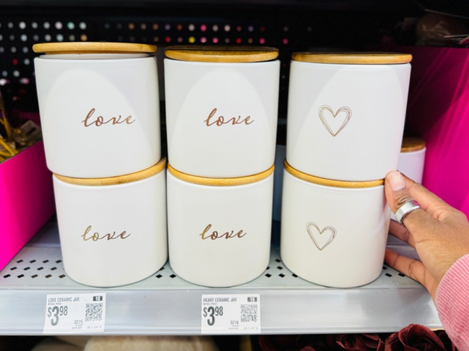 Valentine's Day Ceramic Jars displayed at the store