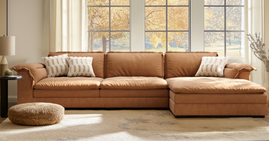 brown sectional in living room