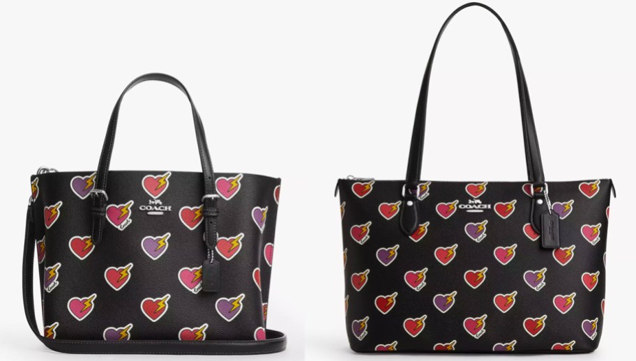 two black heart bolt print purses