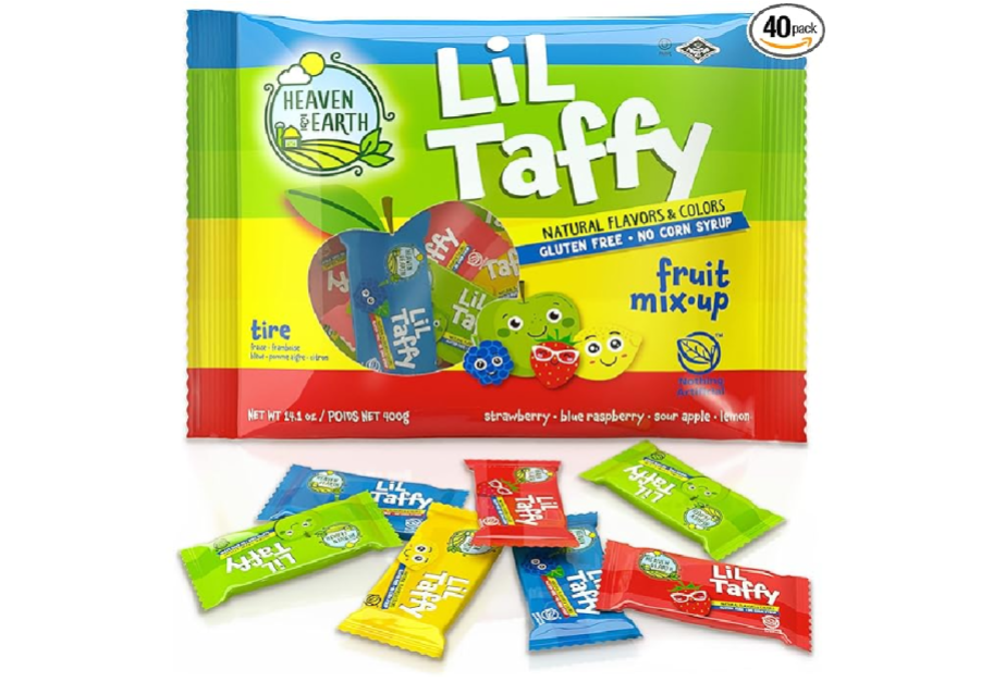 A package of dye free candy taffy from Heaven and Earth, available on Amazon