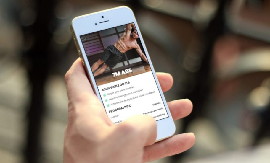 7 minute workout app shown on a phone