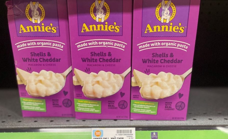 three boxes of annie's mac and cheese at kroger