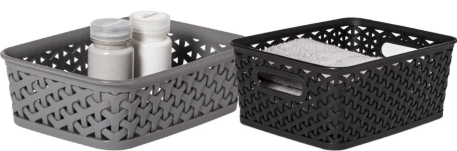 Y-Weave small Storage Basket in white and black