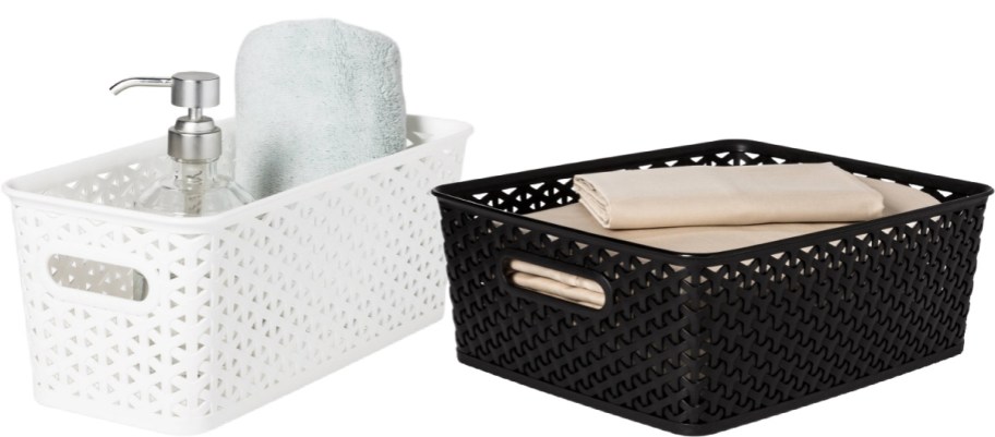 Y-Weave Half Medium Storage Basket in white and black