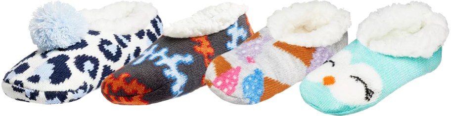 4 slipper socks in various designs