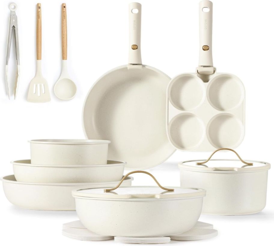 19-piece cookware set in cream white, stock image