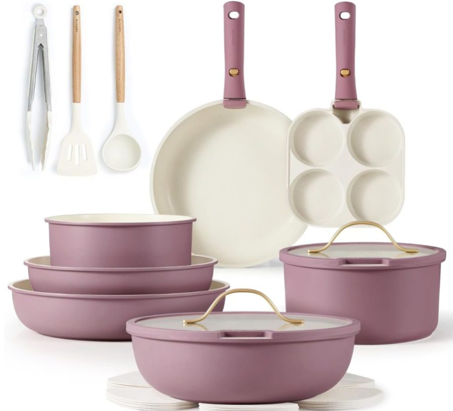 light purple 19 piece cookware set