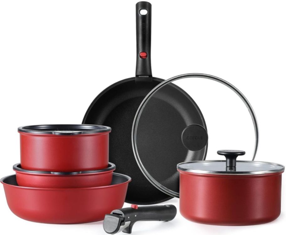 red 11 piece cookware set