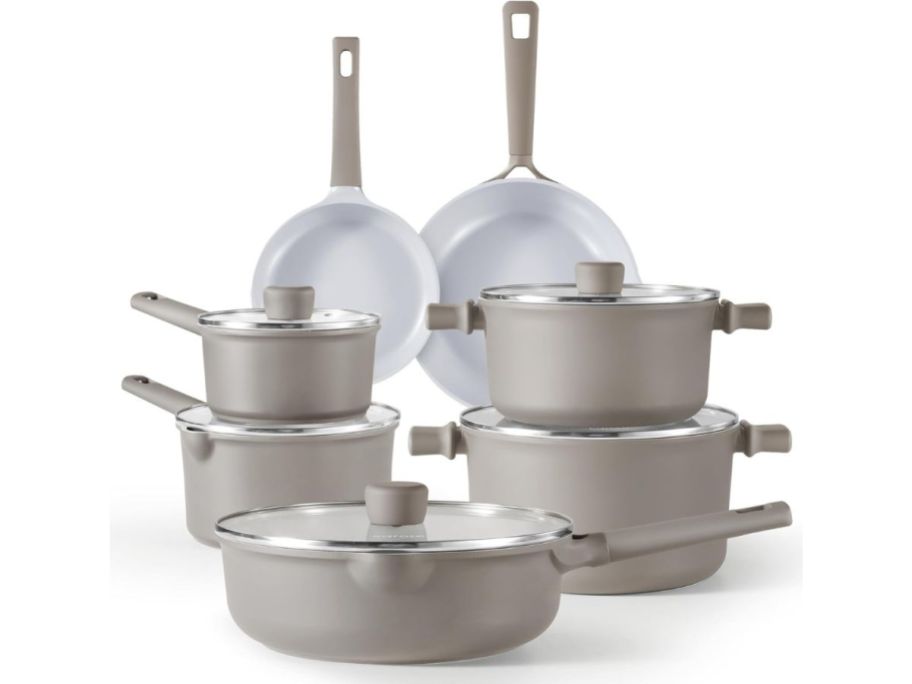 Carote 12-Piece Nonstick Cookware Set in Taupe stock image