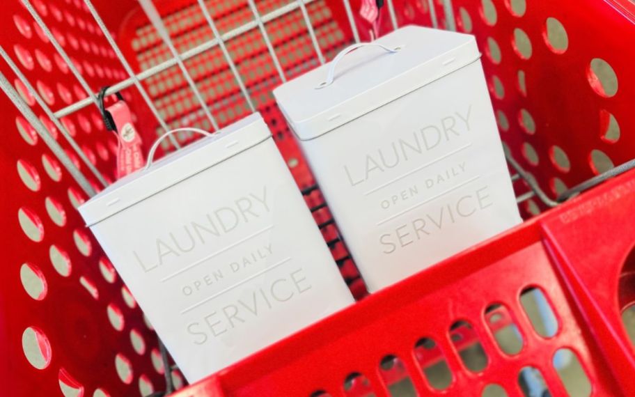 2 metal laundry detergent bins