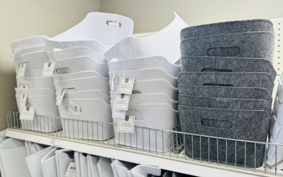 felt baskets on a store shelf