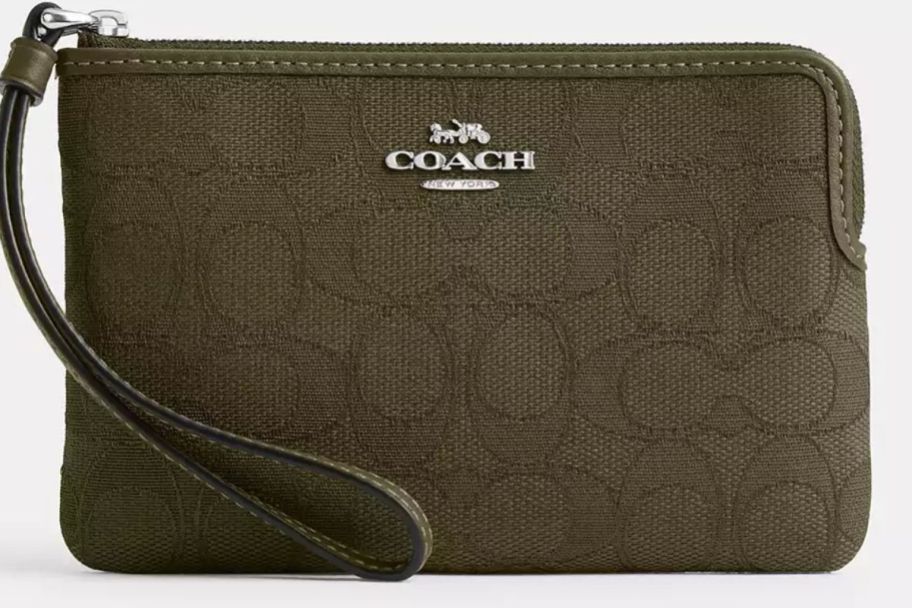 Coach Corner Zip Wristlet In Signature Jacquard in green