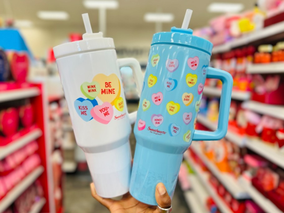 Sweethearts 40oz Drink Tumbler in White and blue