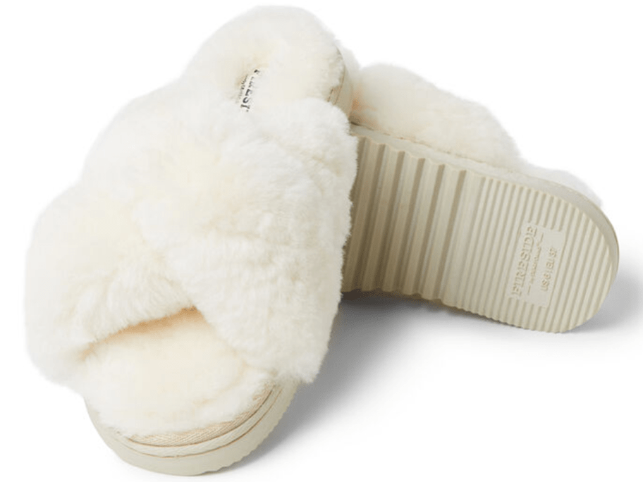 Dearfoams New Castle Genuine Shearling Cross Band Slides