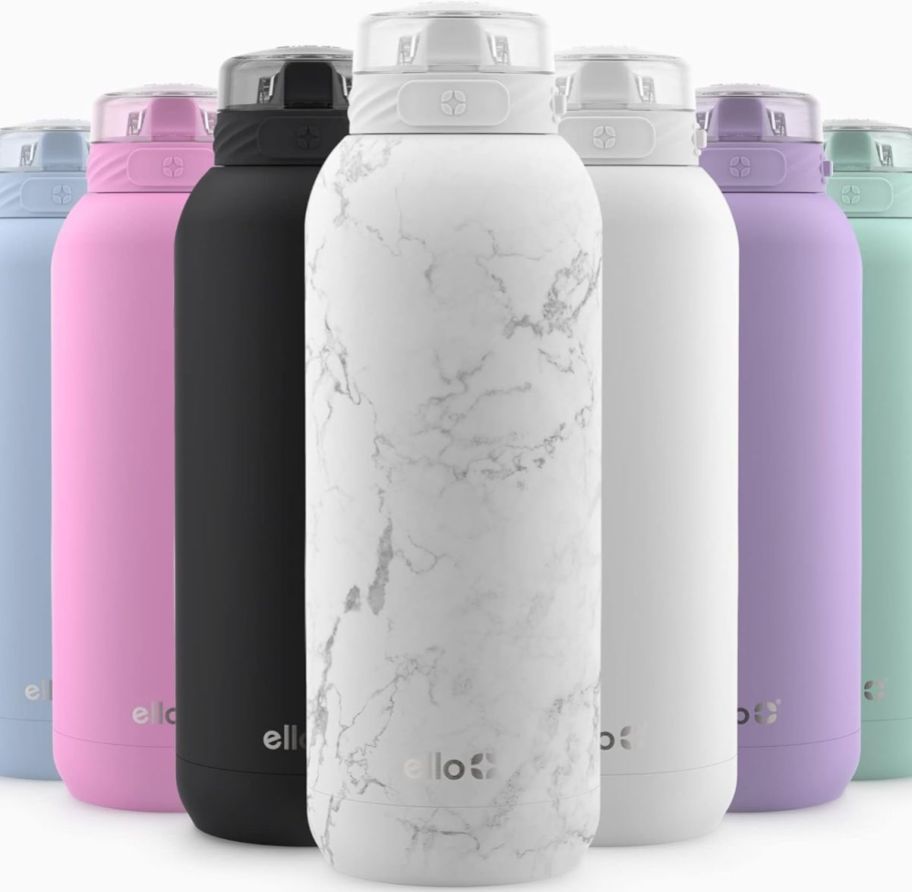 7 ello 4oz stainless steel water bottles in various colors