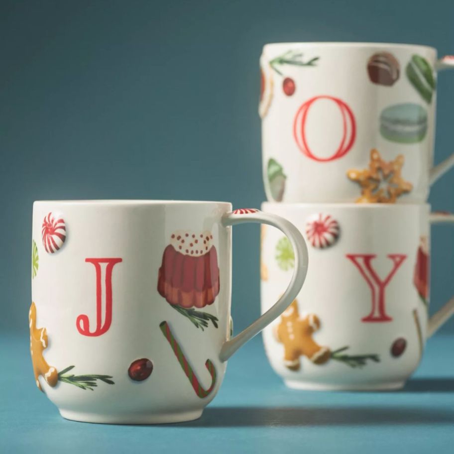 3 monogrammed coffee mugs