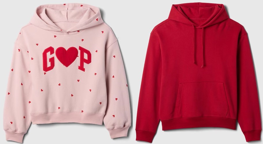 gap pink heart and red hoodies