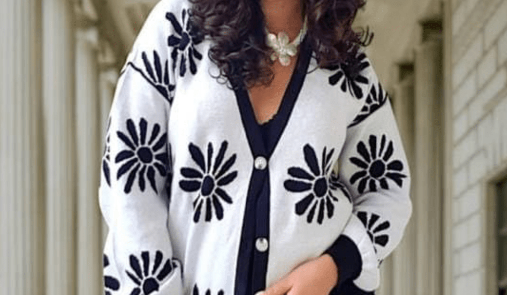 woman wearing flower cardigan