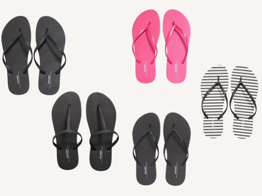 women's Old Navy sandals and flip flops in various colors and patterns