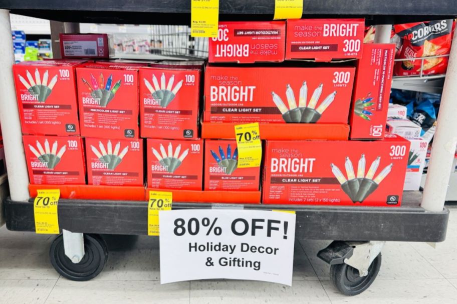 cart with holiday clearance items in a walgreens store