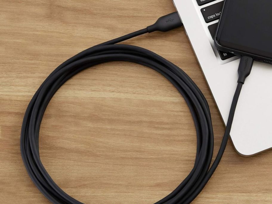 amazon charging cable attached to laptop and iphone