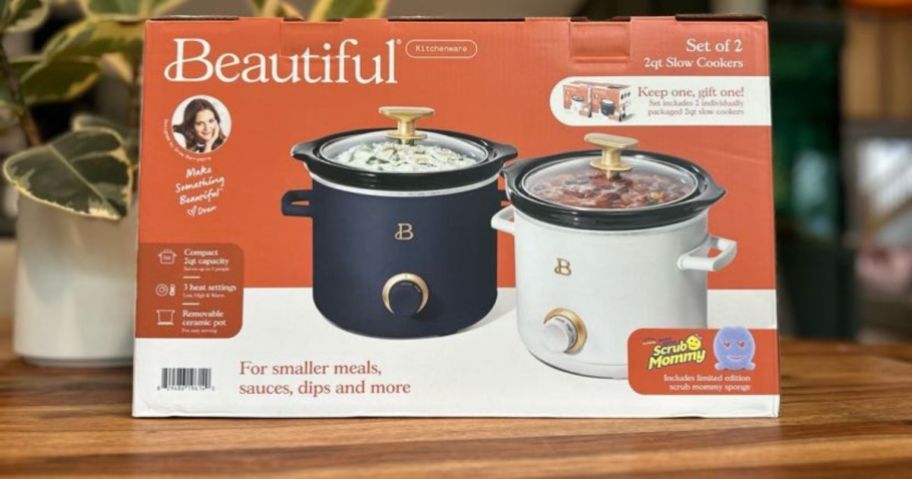 Beautiful 2-Quart Slow Cooker Set & Scrub Mommy 2-Pack box