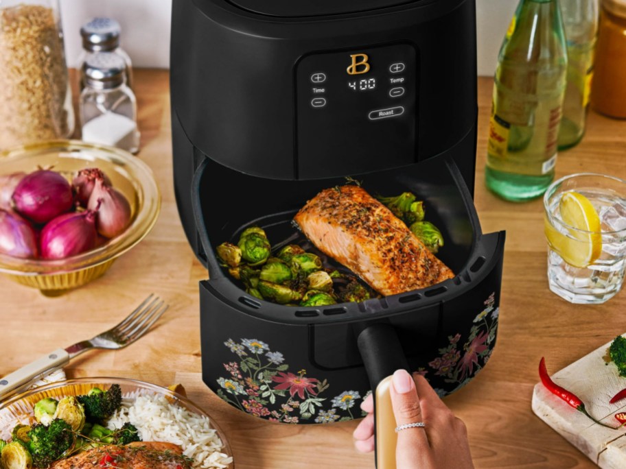 black Beautiful by Drew Barrymore air fryer with floral print