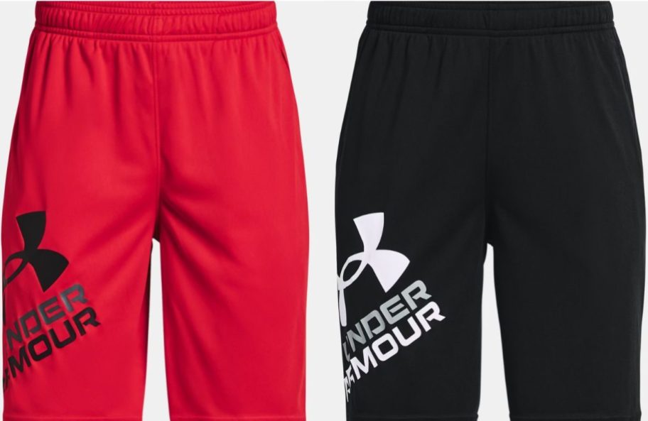 Stock images of two Under Armour kids shorts