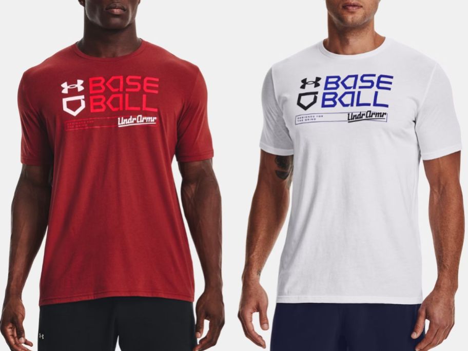 Stock image of two men wearing Under Armour Baseball Tees