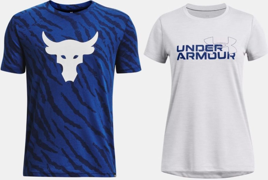 Stock images of two under armour kids tees