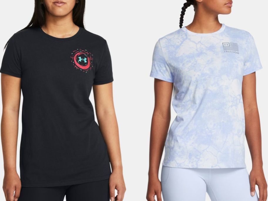 Stock images of two women wearing Under Armour tees