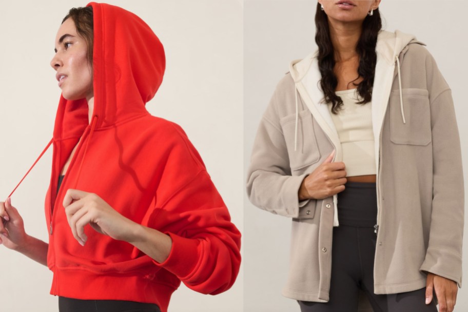 women in red and beige jackets