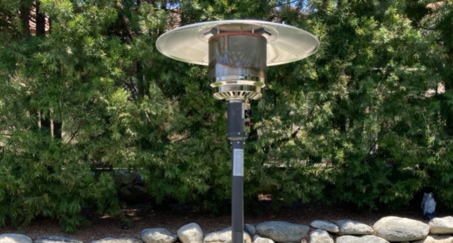 a patio heater set up on a patio