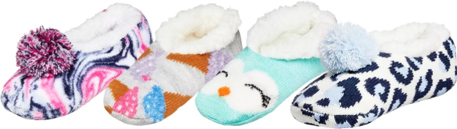 4 slipper socks in various designs