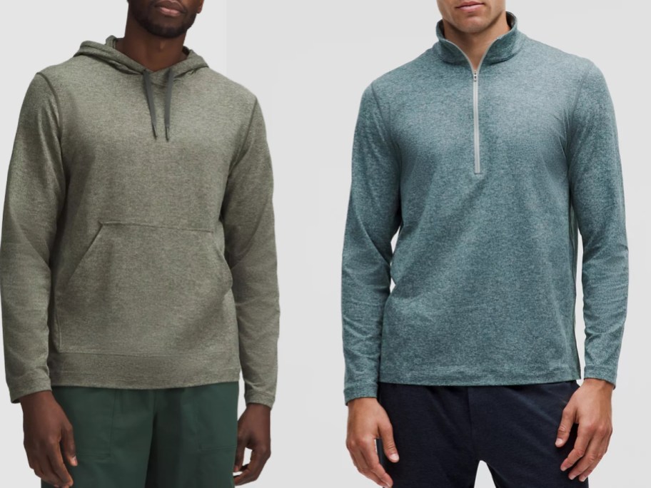 Stock images of two men wearing lululemon soft jersey tops