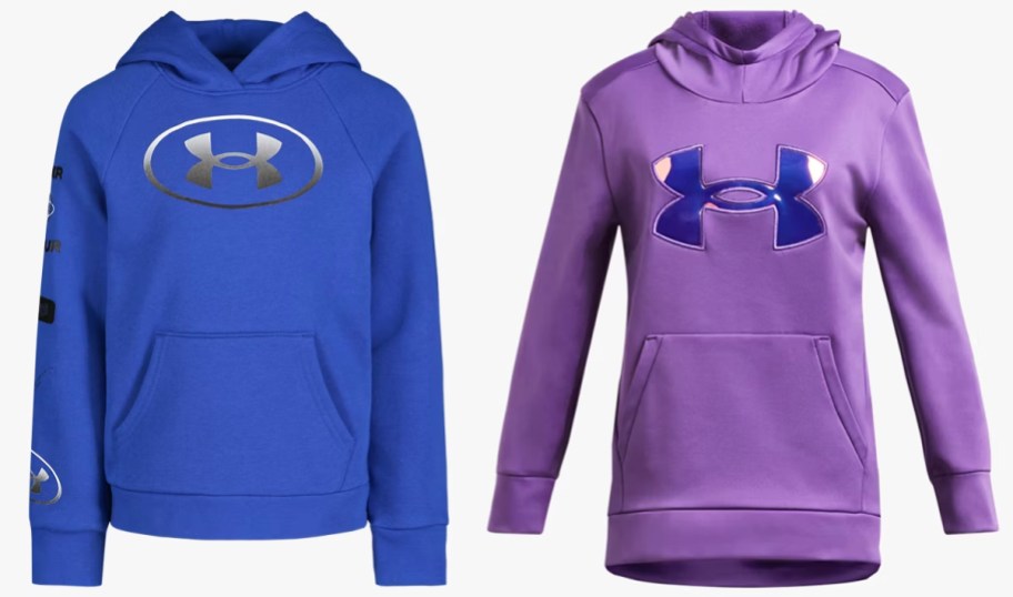 dark blue and purple under armour hoodies