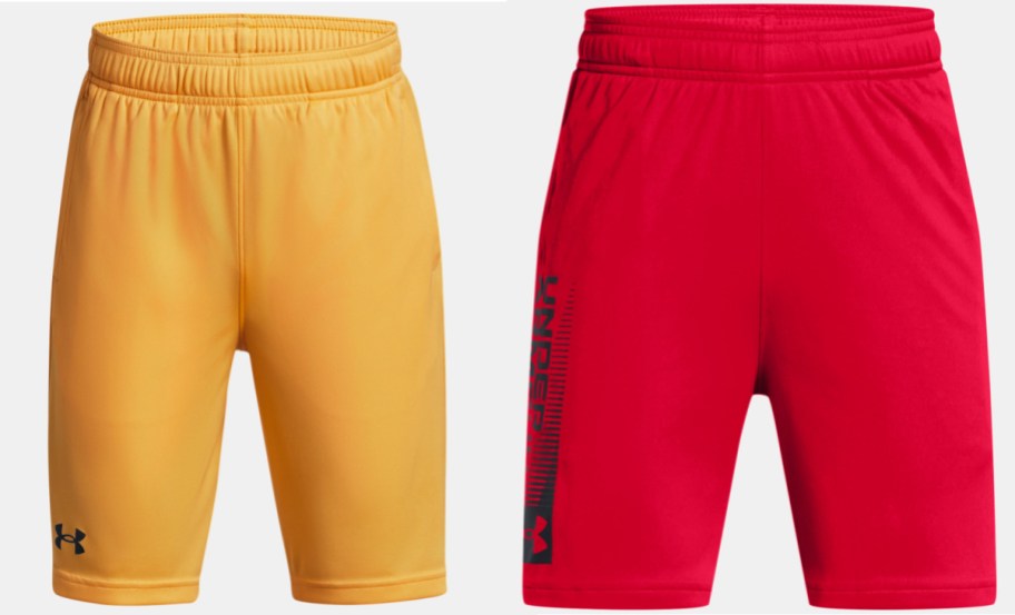 under armour shorts in yellow and red