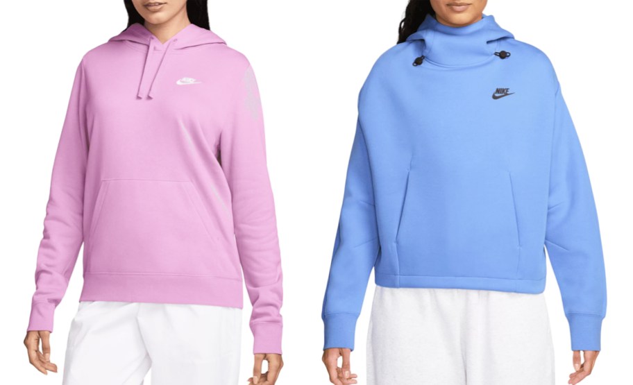 two women in pink and blue nike hoodies