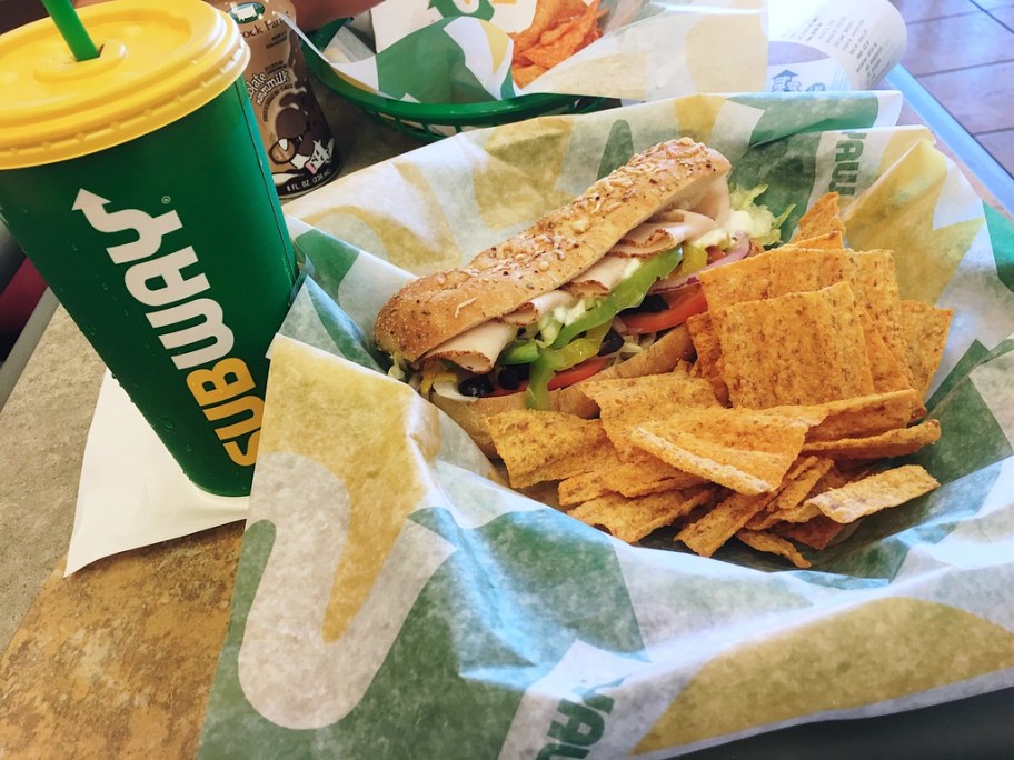 subway 6 inch meal on table