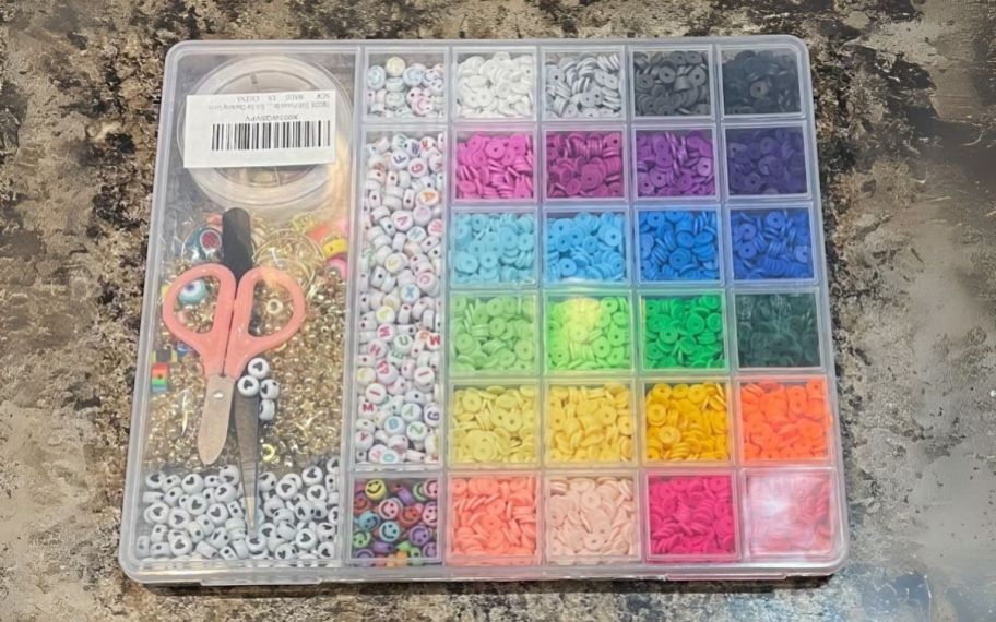 a 6000 piece bead kit on a kitchen countertop